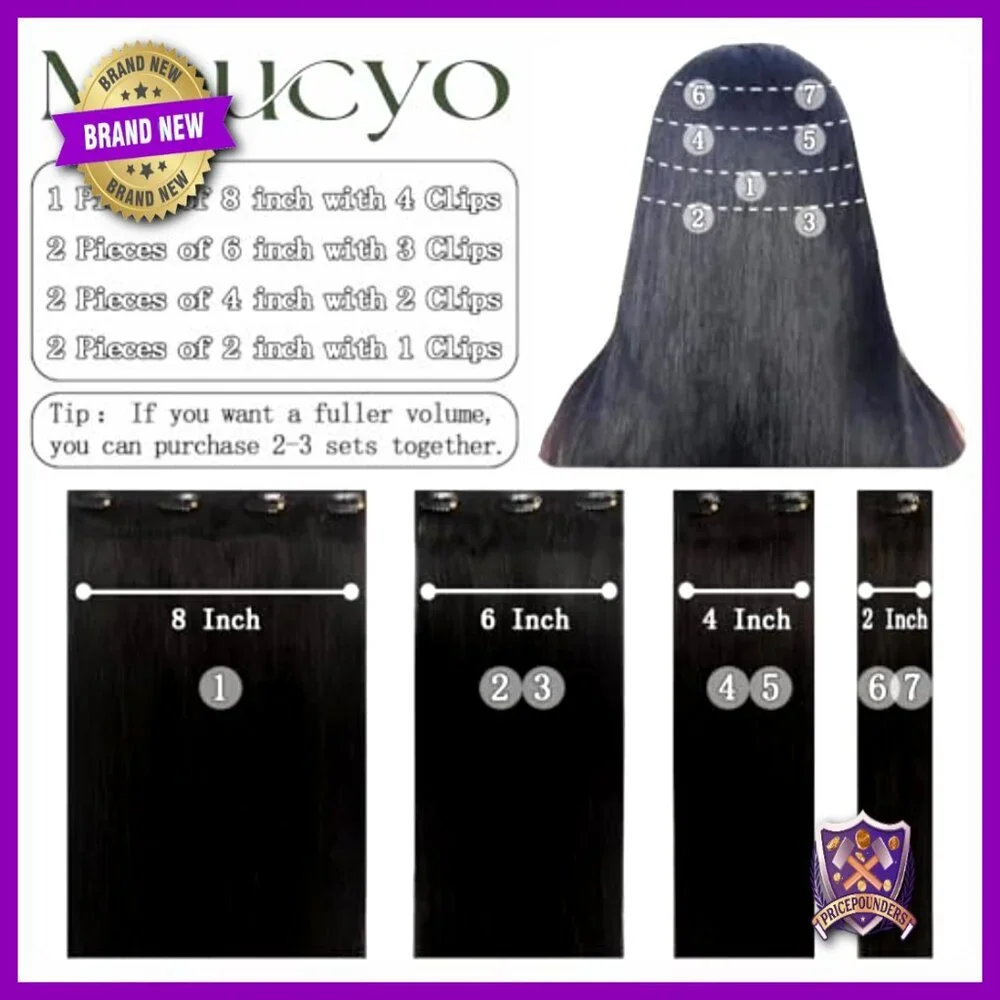 7-Piece Clip-In Human Hair Extensions 16 Inch Lightweight Seamless